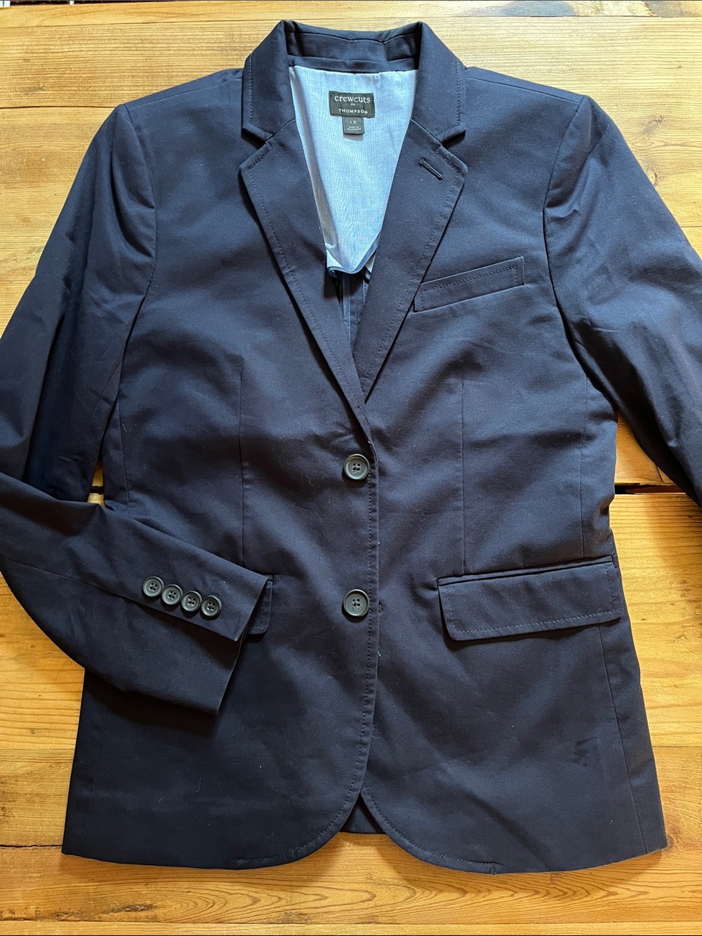 CREWCUTS Boys 12 Navy Blue Thompson Cotton Stretch Blazer Jacket